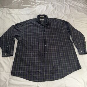 Orvis Mens XXL Plaid Shirt 2XL Green Long Sleeve Button Down 100% Cotton